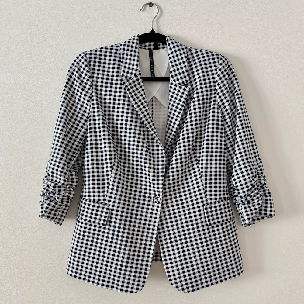 Meg & Margot Brand New Navy and White Women's Checkered Blazer SZ.M